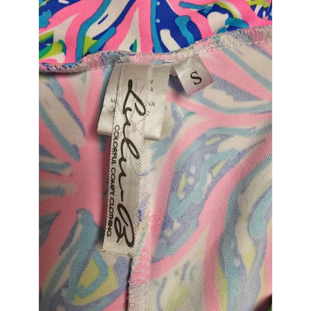 Lulu-B Tropical Palm Print Skort Pink Blue Green Small UPF 50+ Pocket Activewear